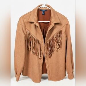 Forever 21 Tan Fringe Suede-Look Jacket